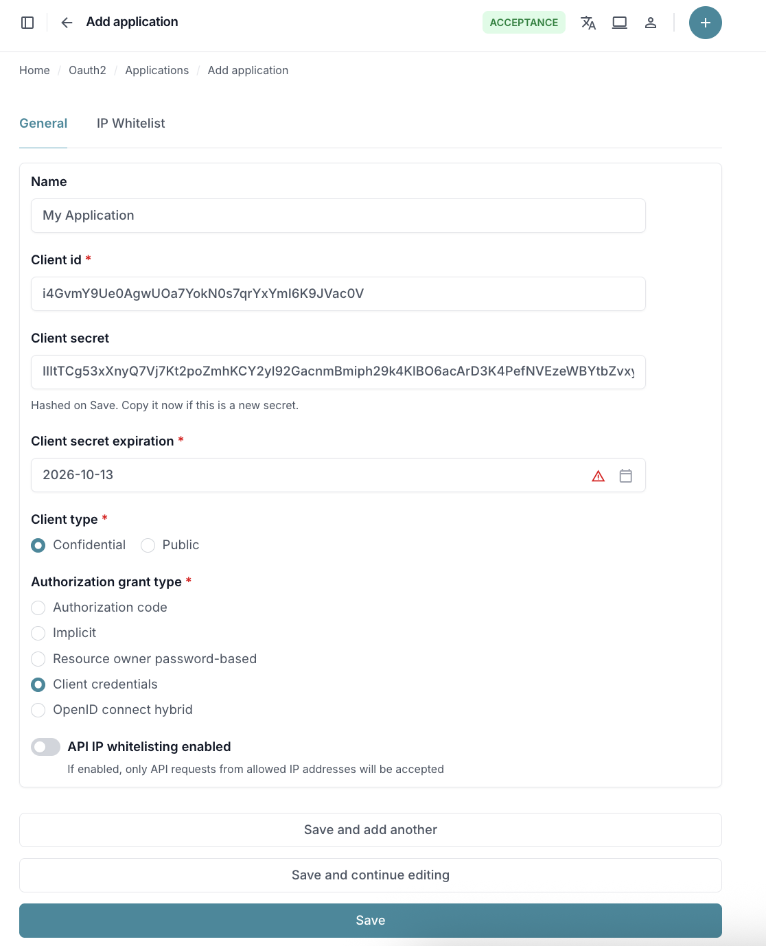 Create OAuth2 Application